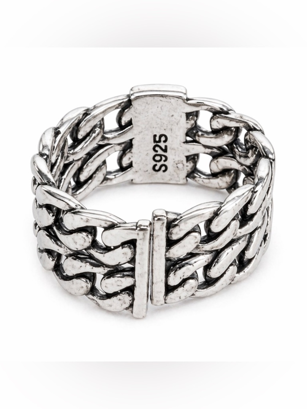Yves Saint Laurent Paris YSL Chain Link Wide Band Ring Silver S925 Statement OS - Picture 2 of 5